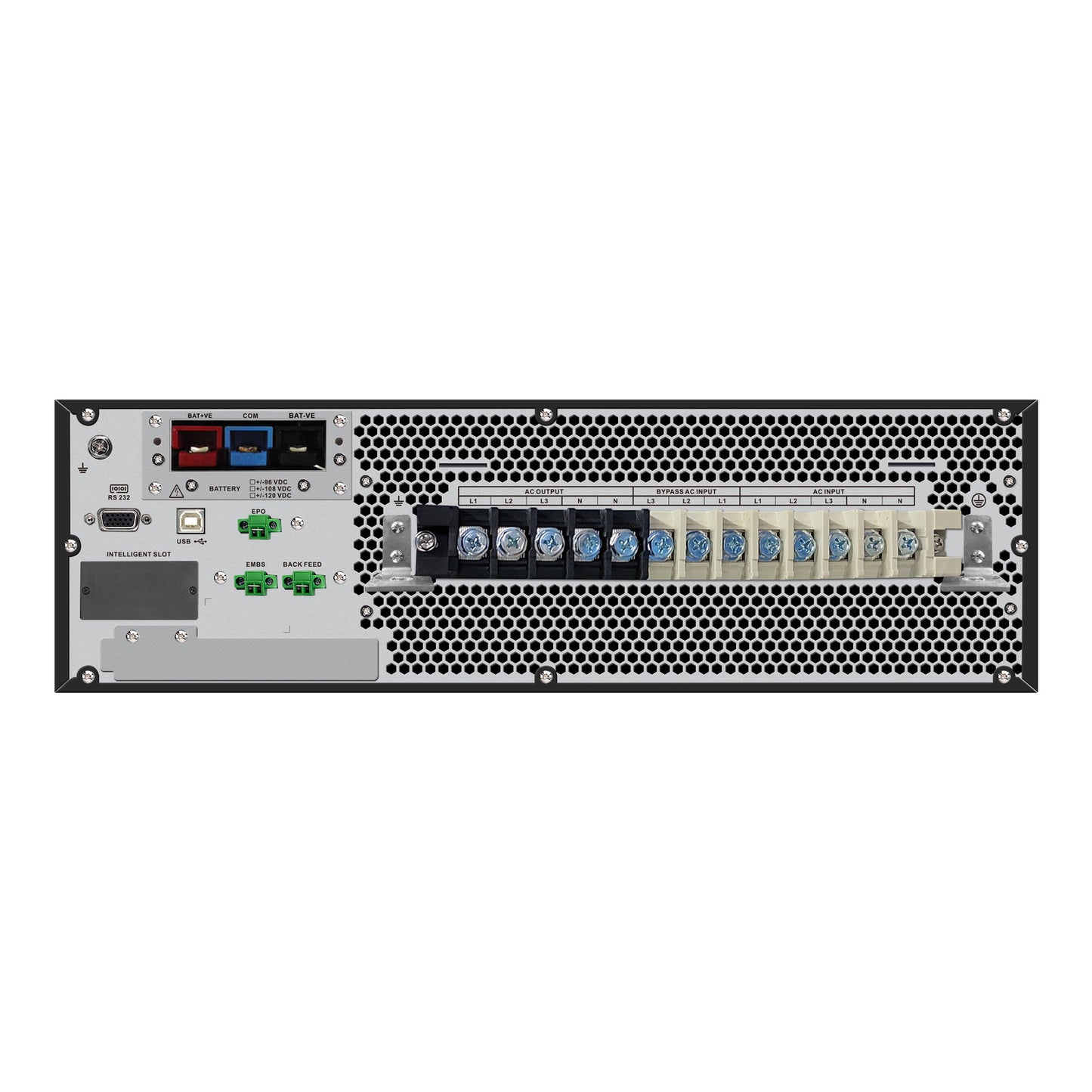 APC Easy UPS On-Line, 15kVA/15kW, Rackmount 3U, 230V, 1x Hard wire 3-wire(1P+N+E) outlet, Intelligent Card Slot, No battery, W/O rail kit